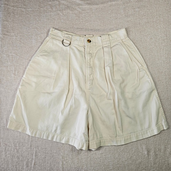 Basic Editions Pants - 90s Basic Editions White Pleated High Waisted Shorts Cotton Women's 9/10